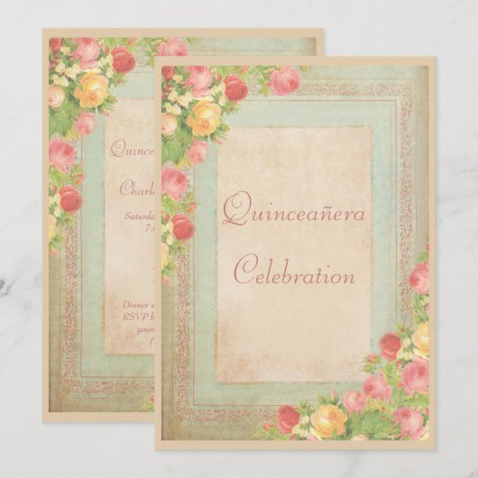 Elegante  Rozen Quinceañera Celebration Kaart (Voorkant / Achterkant)