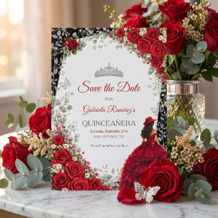 Elegante rozen Rood en Zilveren Tiara Quinceañera Save The Date