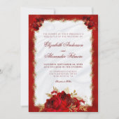 Elegante Rozen Rood Goud Bloemen Bruiloft Kaart (Voorkant)