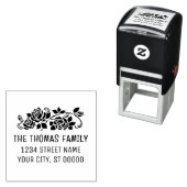 Elegante Rozen Silhouet Bloem Naam Adres Zelfinktende Stempel (In situ)