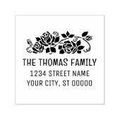 Elegante Rozen Silhouet Bloem Naam Adres Zelfinktende Stempel (Design)