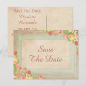 Elegante Rozen Sweet 16 Bewaar de datum Aankondigingskaart (Voorkant / Achterkant)