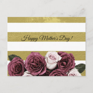 Elegante Rozen,Textuur,Goud & Witte Strepen Briefkaart