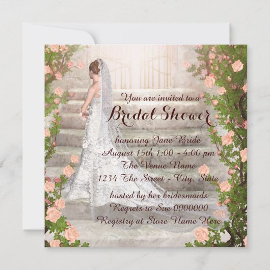 Elegante Rozen Tuin Bruid Bruidsfeest Kaart (Voorkant)