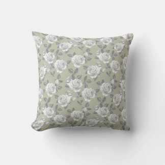 Elegante Rozen Tuin in Light Sage Green Kussen