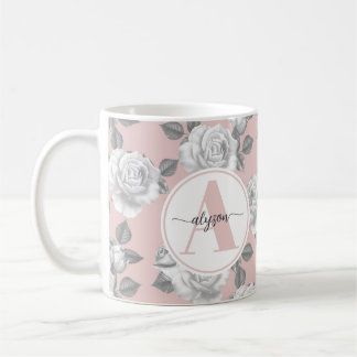 Elegante Rozen Tuin in Roze Monogram Mok