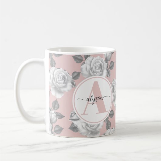 Elegante Rozen Tuin in Roze Monogram Mok (Links)