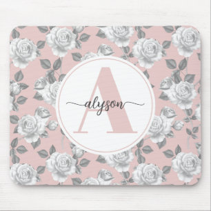 Elegante Rozen Tuin in Roze Monogram Muismat
