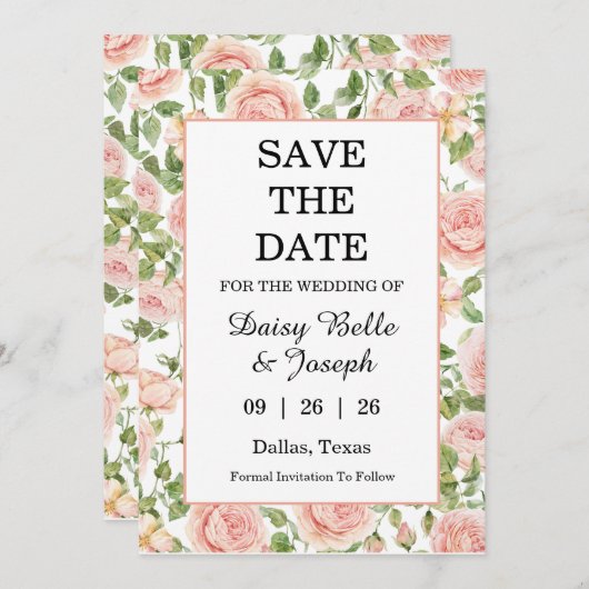 Elegante Rozen Tuin in Roze  Save The Date (Voorkant / Achterkant)