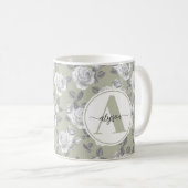 Elegante Rozen tuin in Sage Green Monogram Mok (Voorkant rechts)