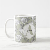 Elegante Rozen tuin in Sage Green Monogram Mok (Links)