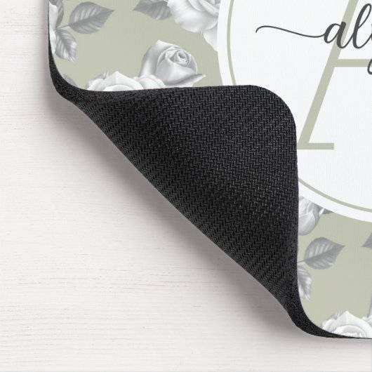 Elegante Rozen tuin in Sage Green Monogram Muismat (Hoek)