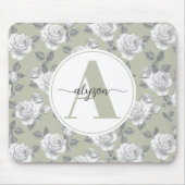 Elegante Rozen tuin in Sage Green Monogram Muismat (Voorkant)