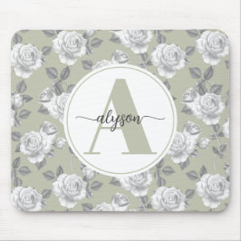 Elegante Rozen tuin in Sage Green Monogram Muismat