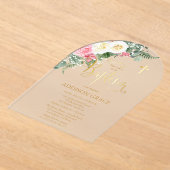 Elegante Rozen Tuin - Meisje Dopen - Faux Gold Acryl Uitnodigingen (Laagn)