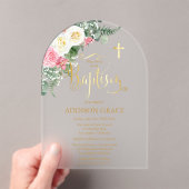 Elegante Rozen Tuin - Meisje Dopen - Faux Gold Acryl Uitnodigingen (Insitu (Draagbaar))