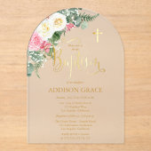 Elegante Rozen Tuin - Meisje Dopen - Faux Gold Acryl Uitnodigingen (Voorkant)