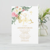 Elegante Rozen Tuin - Meisje Dopen - Faux Gold Kaart (Staand voorkant)