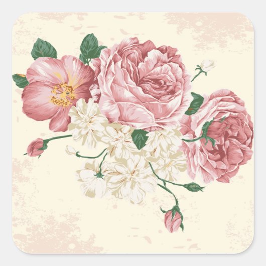 Elegante  Rozen Vierkante Sticker (Voorkant)