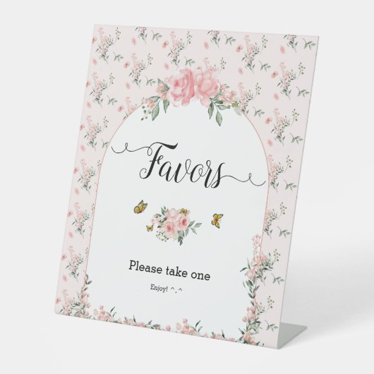 Elegante Rozen & Vlinder Baby shower Favorieten Reclamebord Met Voetstuk (Voorkant)