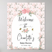 Elegante Rozen & Vlinder Baby shower Welkom Poster (Voorkant)