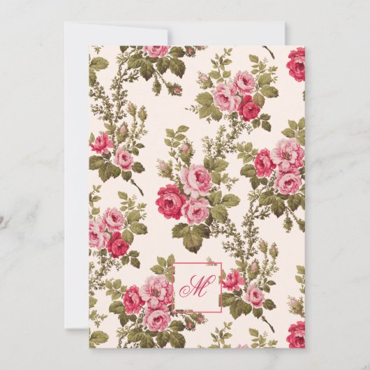 Elegante  Rozen w/Monogram-Buff achtergrond Notitiekaartje (Voorkant)