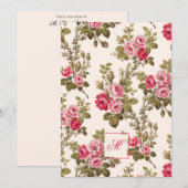 Elegante Rozen w/Monogram-Buff achtergrond Notitiekaartje (Voorkant / Achterkant)