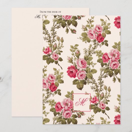 Elegante  Rozen w/Monogram-Buff achtergrond Notitiekaartje (Voorkant / Achterkant)