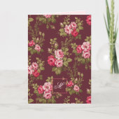 Elegante  Rozen w/Monogram-Maroon Achtergrond Notitiekaartje (Voorkant)