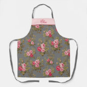 Elegante  Rozen w/Name-Grey Achtergrond Schort (Voorkant)