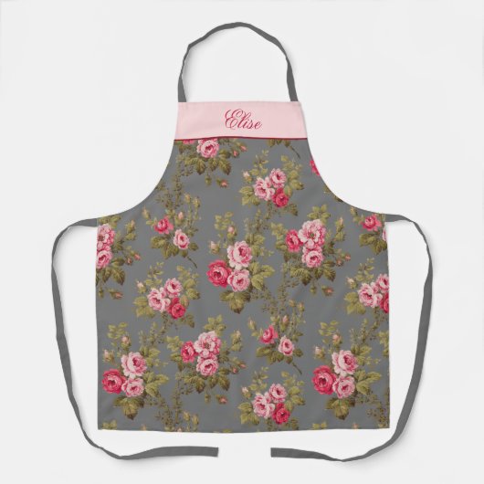 Elegante  Rozen w/Name-Grey Achtergrond Schort (Voorkant)