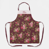 Elegante  Rozen w/Name-Maroon Achtergrond Schort (Voorkant)