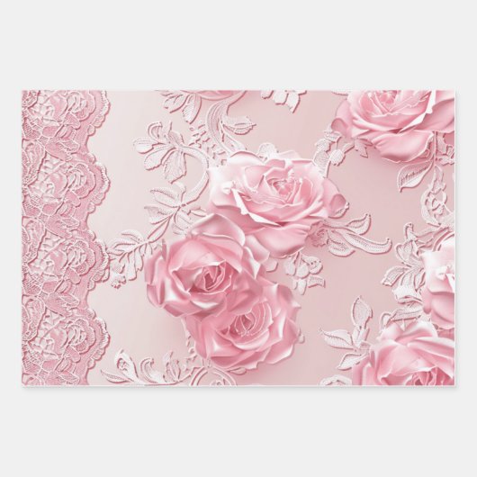 Elegante Rozen Wrapping Paper Flat Sheet Set van 3 (Voorkant 2)
