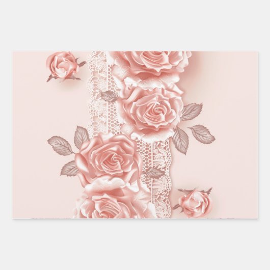 Elegante Rozen Wrapping Paper Flat Sheet Set van 3 (Voorkant)