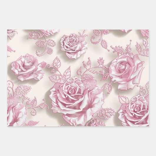 Elegante Rozen Wrapping Paper Flat Sheet Set van 3 (Voorkant 3)