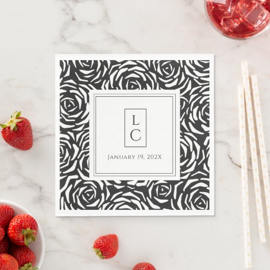 Elegante Rozen zwart wit papier servet (Insitu)