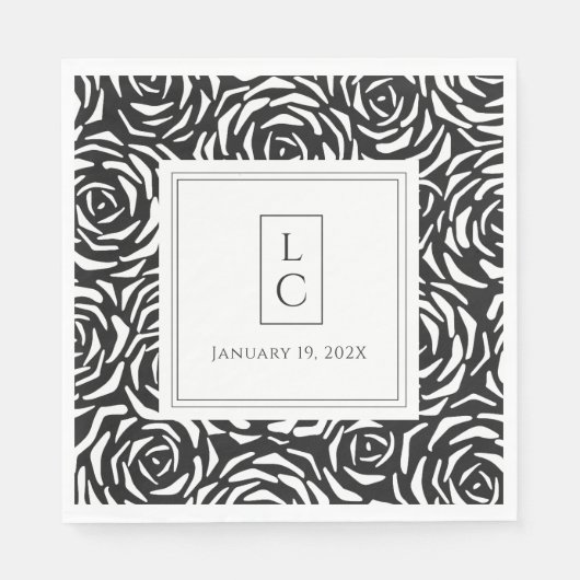 Elegante Rozen zwart wit papier servet (Voorkant)