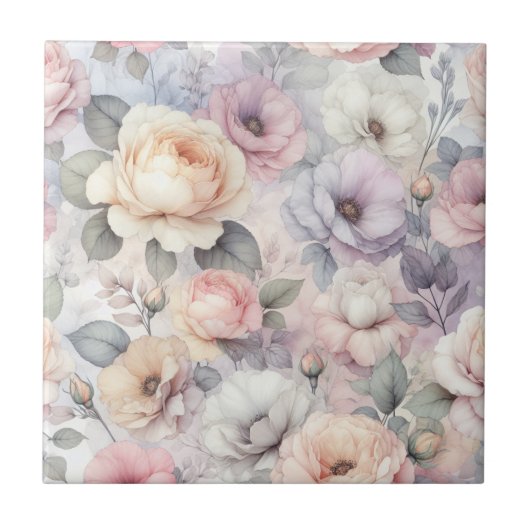 Elegante Rozenbloesems Tegeltje (Voorkant)
