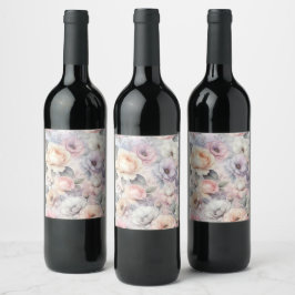 Elegante Rozenbloesems Wijn Etiket