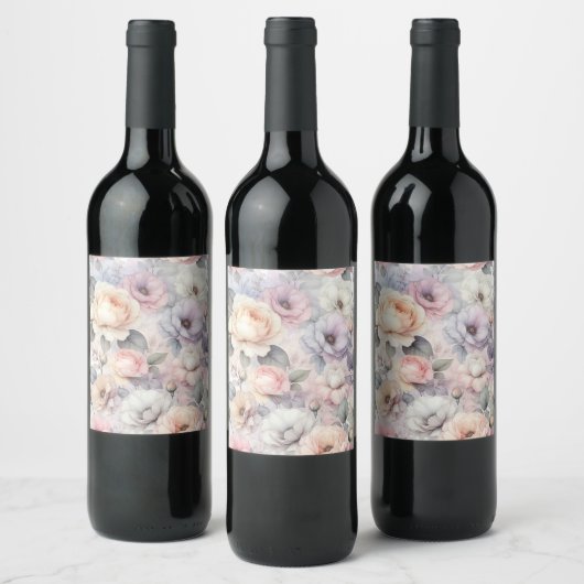 Elegante Rozenbloesems Wijn Etiket (Flessen)