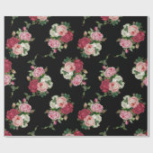 Elegante  rozenboeketten-zwarte achtergrond cadeaupapier (Vlak)