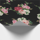 Elegante  rozenboeketten-zwarte achtergrond cadeaupapier (Hoek)