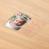 Elegante rozentuin - Meisje doopsel Acryl Uitnodigingen (Laagn)