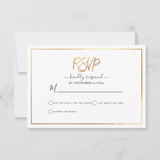 Elegante RSVP, Faux Goud Schrift Aankondiging (Voorkant)