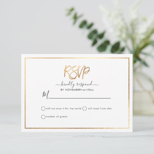 Elegante RSVP, Faux Goud Schrift Aankondiging (Staand voorkant)