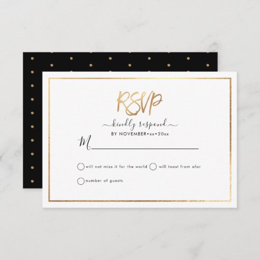 Elegante RSVP, Faux Goud Schrift Aankondiging (Voorkant / Achterkant)