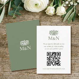 Elegante RSVP Huwelijksmonogram QR-code Groen Informatiekaartje