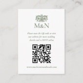 Elegante RSVP Huwelijksmonogram QR-code Groen Informatiekaartje (Voorkant)