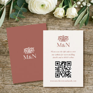 Elegante RSVP Huwelijksmonogram QR-code Terracotta Informatiekaartje