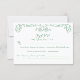 Elegante  RSVP-kaart – groen Roos filigraan Kaart